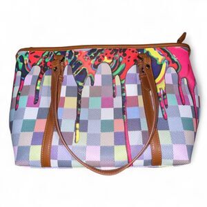 Authentic Kent Stetson Checker Drip Tote Bag Multicolor Pop Art Handbag Luxe Coa